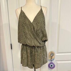 Bella Dahl Olive Green Snake Print Romper